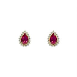 Brinco Gota Vermelho em Zirc�nias em Ouro 18 Kilates � 25409